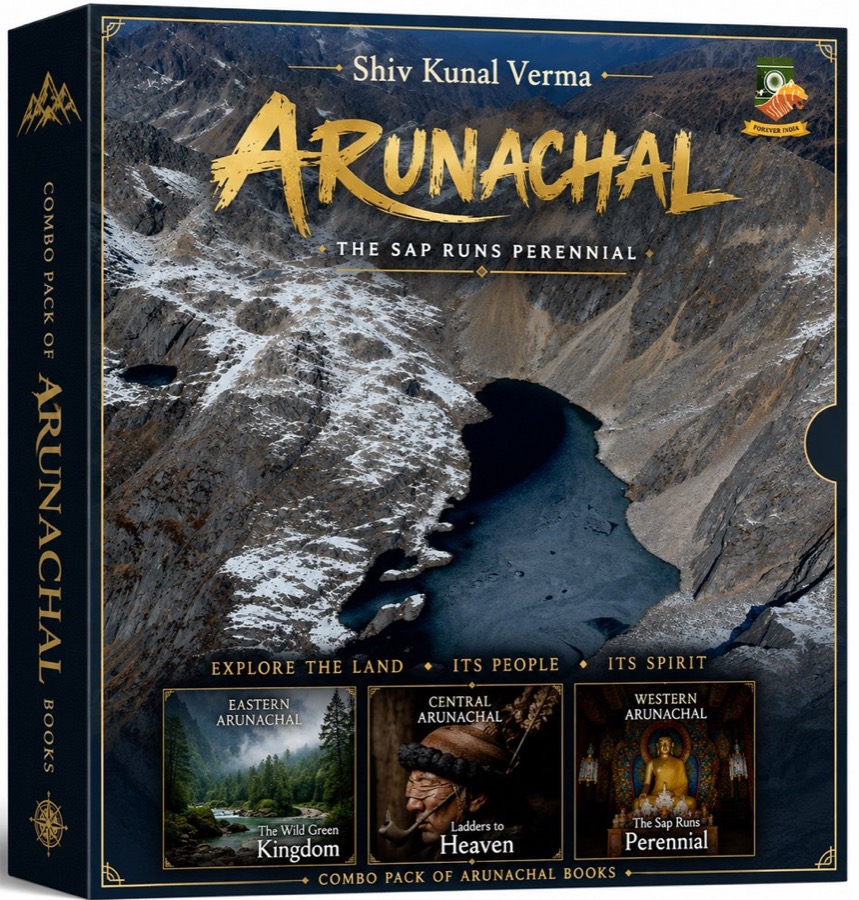 The three-volume Arunachal set by Shiv Kunal Verma in its box